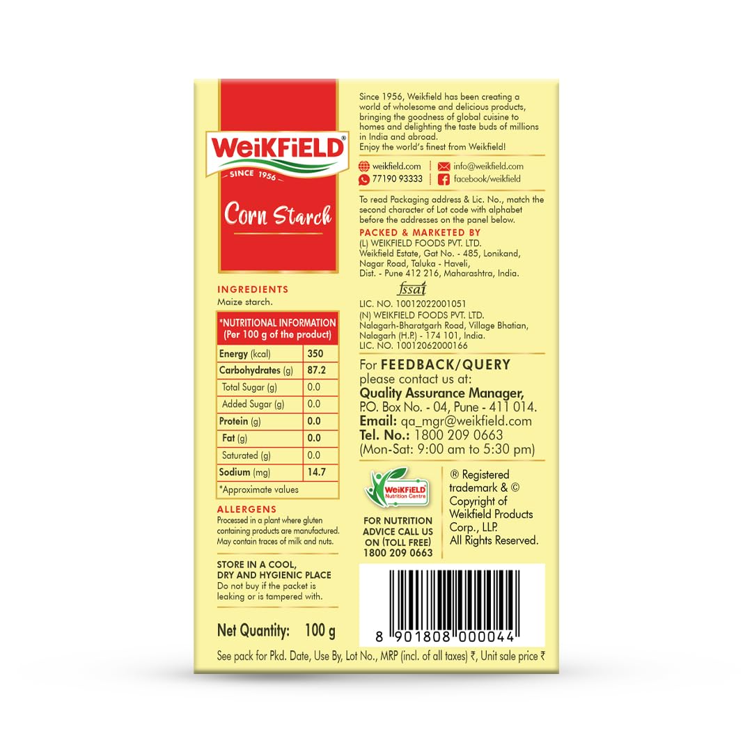 Weikfield Corn Starch | Makes Smooth, Lump-Free Paste | 100g Carton